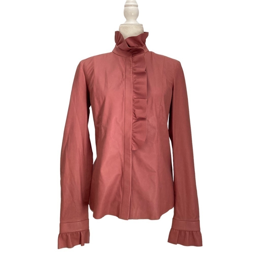 DROMe Lamb Leather Ruffle Jacket in Blush NWOT Made in Italy - Picture 3 of 12